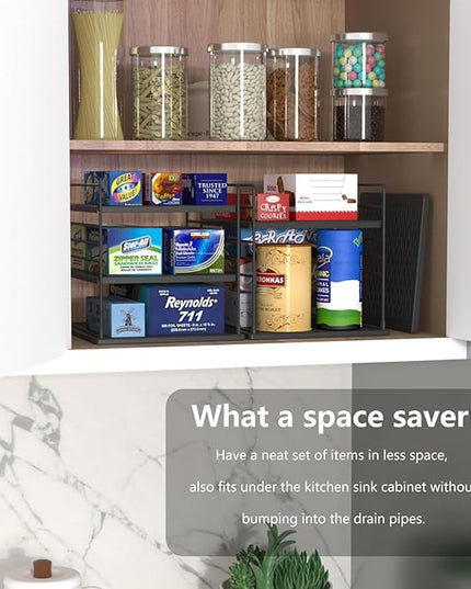 Pantry Organizer- Divided Compartment Holder for Aluminum Foil, Wraps & Baggie Boxes, Upgraded Shelf Storage