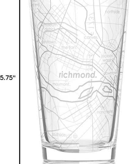 Well Told Engraved Richmond Virginia Map Pint Glass, Etched Beer Gift (16 oz, Clear) City Map Pint, Custom City Glassware, Gifts For Beer Lovers