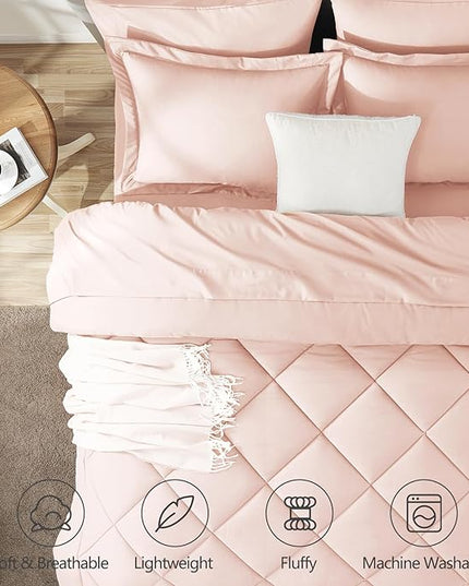 CozyLux Full Size Comforter Sets Blush Pink - 7 Pieces Bed in a Bag Full, Luxury Soft Bed Set for All Seasons, Bedding Set with Down Alternative Comforter, Sheets, Pillowcases & Shams