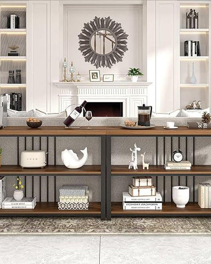 FOLUBAN Console Table for Entryway, Narrow Sofa Table with 3 Tier Storage Shelf for Living Room Hallway Behind Couch, Rustic Walnut