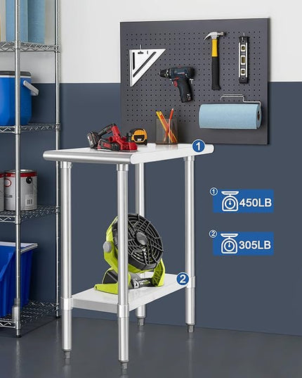 HARDURA Stainless Steel Work Table Commercial 30×15 Inches Kitchen Prep Table and Heavy Duty Commercial Workbench NSF 430 with Undershelf and Galvanized Legs