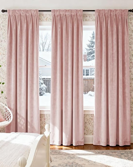 Lazzzy Blackout Curtains Thermal Insulated Room Window Drapes Super Soft Luxury Curtains for Living Room Bedroom Rod Pocket 2 Panels, Dusty Pink, 52" W x 84" L