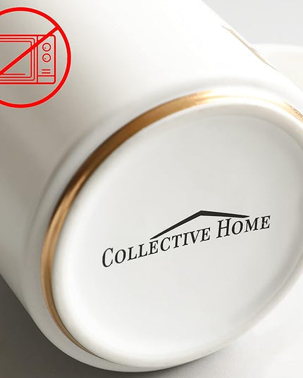 COLLECTIVE HOME - Monogram Ceramic Mugs, 15 oz Golden Initial Coffee Cups, Elegant Alphabet Tea Mugs, Elegant Personalized Mug with Gift Box, Luxurious Cups for Office and Home (e)