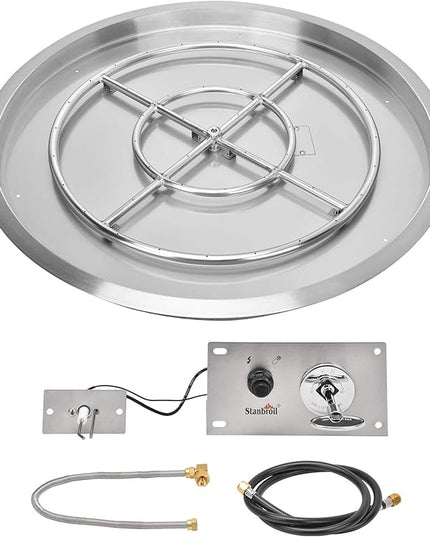 Stanbroil 31 Inch Drop-in Round Gas Fire Pit Kit with Spark Ignition Kit, 304 Stainless Steel Gas Firepit Burner Insert for DIY Fire Pit Table, Max 296,000 BTU - Natural Gas Version