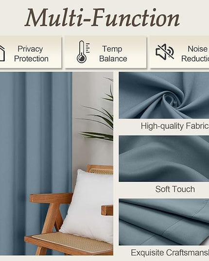 Gwine Blackout Curtains for Living Room 63 Inch Long, Thermal Insulated Window Treatment Black Out Curtains for Bedroom Decor with Rod Pocket, Each 40" Wx63 L, Stone Blue, 2PCS