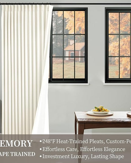 YZ HOME Pinch Pleated 100% Blackout Curtains 90 Inches Long Linen Room Darkening Curtains for Living Dining Room Bedroom Thermal Insulated Pinch Pleat Double Layer Drapes with Hooks, Cream Beige