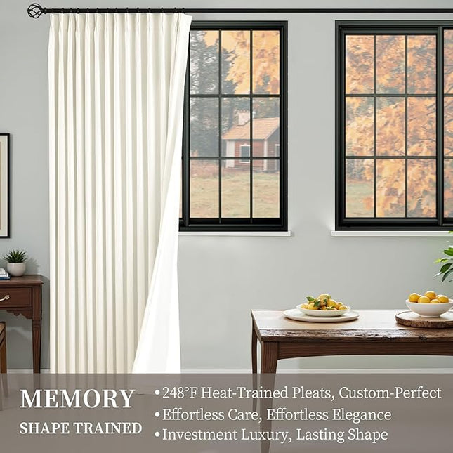 YZ HOME Linen 100% Blackout Pinch Pleated Curtains 108 Inches Long 2 Pages for Living Room Cream Back Tab Thermal Insulated Black Out Drapes Living Room High Ceiling Length 9 Ft, Cream Beige