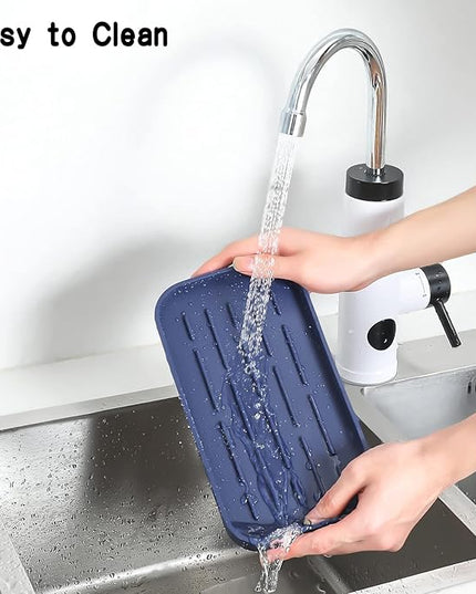 Silicone Kitchen Sink Organizer Tray for Multiple Usage,Eco-Friendly Sponges Holder for Kitchen Bathroom Counter or Sink,Dish Soap Dispenser,Scrubber,Bottle,Cup (Navy Blue, 10"×5.3")
