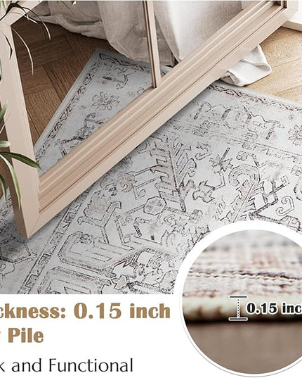 jinchan Lima Kitchen Runner Rug 3x10-2pcs, Bohemian Hallway Washable Rug Floral Non Slip with Rubber Backing Vintage Carpet Runner for Bedroom Bathroom Laundry Room Living Room Taupe