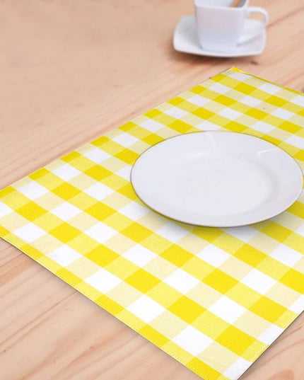 Urban VillaPlacemats for Dining Table 100% Cotton Placemats 14''x20'' Over Sized Tablemats Set of 6 Placemats Yellow/White Buffalo Check Tablemats for Family Dinners Wedding PartiesPlacemats