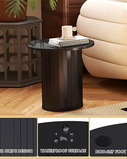 COSVALVE Round Wood Fluted End Table, 15.7” Circle Farmhouse Side Table Sets for Living Room, Bedroom, Balcony, Small Spaces, Black