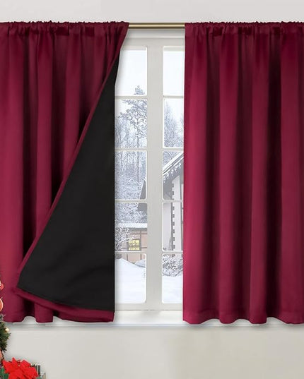BGment Thermal Insulated 100% Blackout Curtains for Bedroom with Black Liner, Christmas Double Layer Full Room Darkening Noise Reducing Rod Pocket Curtain (52 x 45 Inch, Burgundy Red, 2 Panels)