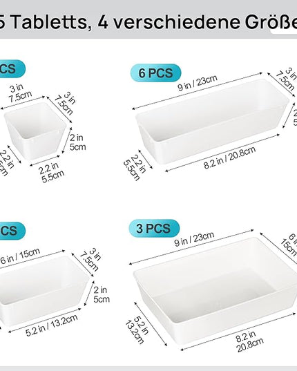 Vtopmart 25 PCS Plastic Drawer Organizers Set, 4-Size Versatile Bathroom and Vanity Drawer Organizer Trays, Storage Bins for Makeup, Bedroom, Kitchen Gadgets Utensils and Office