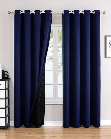 ChrisDowa 100% Blackout Curtains 120 inch Long for Bedroom with Black Liner, 2 Thick Layers Total Blackout Thermal Insulated Grommet Long Window Curtains 2 Panels Set (Navy Blue, 52 x 120 Inch)