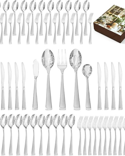 KINGSTONE Silverware Set, 65-Piece Flatware Set for 12, 18/10 Stainless Steel Cutlery Set with Bead Edge, Utensil for Kitchen, Home, Party, Wedding, Mirror Polished, Dishwasher Safe, Featured Gifts