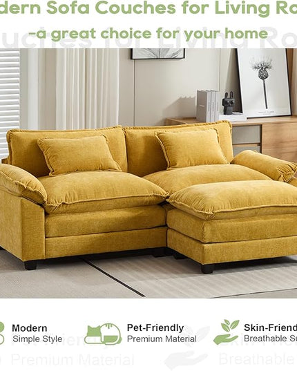 86" Modular Sectional Sofa, Comfy Cloud Couch Sectional Sofa with Ottoman, Chenille Sofa Sleeper Deep Seat Sofa with Throw Pillows for Living Room (Yellow, 86"- L Shape)