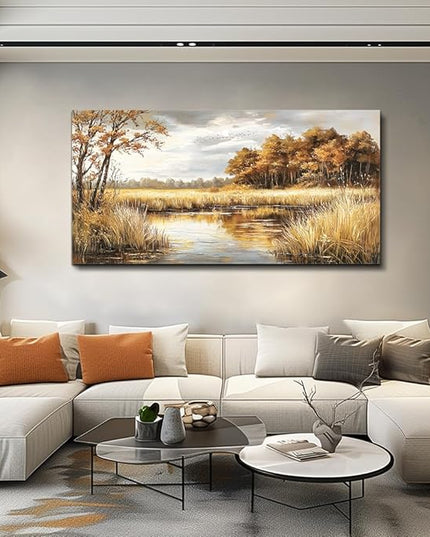 ERQINHUA Large Canvas Printing Picture Wall Decor Painting Wall Art For Living Room Dining Room Decoration Lake Surface Landscape Painting Farmhouse Bedroom Office Mural Artwork Home Decor 24x48 In