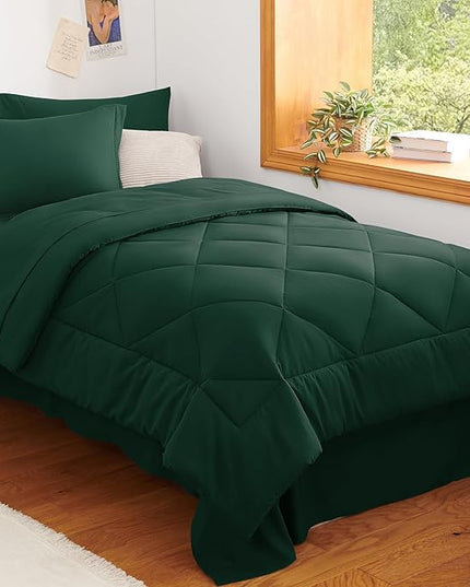 CozyLux Twin XL Comforter Set Emerald Green - 5 Pieces Twin Extra Long Bed in a Bag for College Dorm, All Season Bedding Set for Girls and Boys, Soft Bed Set with Comforter, Sheets, Pillowcase & Sham