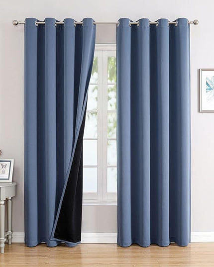 ChrisDowa 100% Blackout Curtains 80 inch Long for Bedroom with Black Liner, 2 Thick Layers Total Blackout Thermal Insulated Grommet Window Curtains 2 Panels Set (Stone Blue, 52 x 80 Inch)