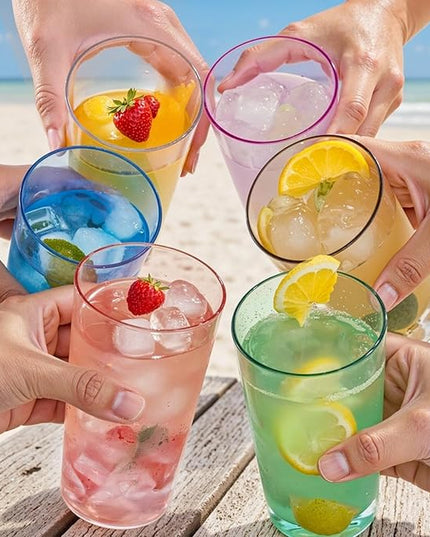 Liacere Colorful Drinking Glasses Set of 8-17oz Highball Plastic Glasses&14oz Cocktail Plastic Glasses Set, Kitchen Water Glasses Cup, Bar Tumbler Glassware Set for Beer,Juice,Cocktail,Whiskey,Milk