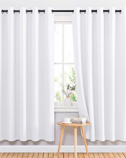 NICETOWN White Window Draperies and Curtains - Home Fashion Grommet Top Drape Panels for Bedroom (Set of 2, 66 by 72 Inch, White)