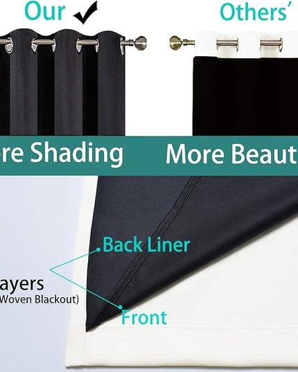 Yakamok 100% Blackout Curtains with Black Liners, Thermal Insulated, Noise Reduction, Soundproof, 2 Panels, 52"W x 63"L, Beige