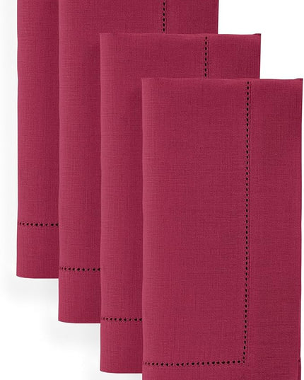 Solino Home Linen Cloth Napkins Set of 4-100% Pure Linen Beet Dinner Napkins 20 x 20 Inch for Christmas, Winter, New Year - Classic Hemstitch, Handcrafted and Machine Washable
