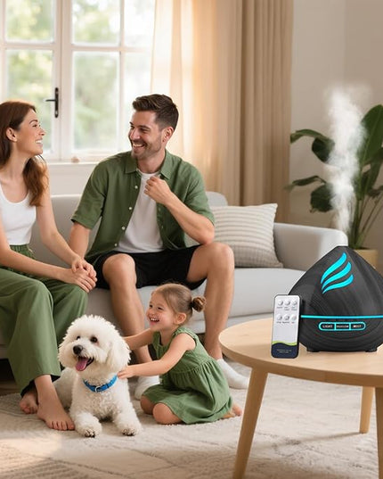Essential Oil Scent Diffuser: 500ML Aroma Diffuser with Remote Control, Large Fragrance Aromatherapy Diffuser for Bedroom Home, Mist Humidifier with 14 Colors LED Lights and waterless Auto-Off, Black