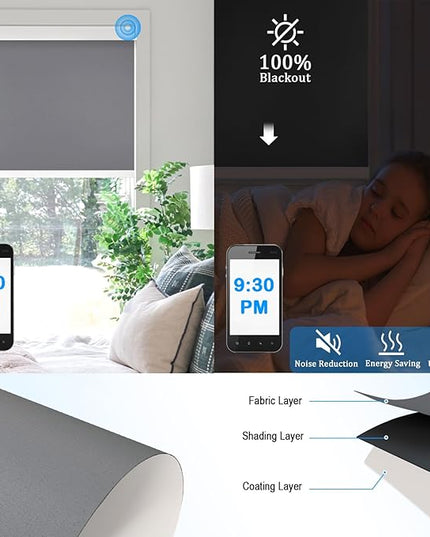 Motorized Blinds with Remote Cordless Automatic Motorized Shades Custom Blinds for Windows Smart Curtains Compatible with Alexa Google Home(Blackout Thunder Grey,W46 x H72in)