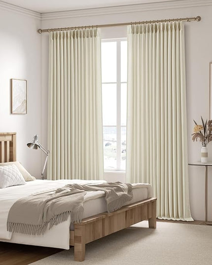 84 Inches Long Pinch Pleated Linen Curtains Oatmeal, Light Filtering Semi Sheer Curtain Privacy for Living Room Neutral Cream Beige Elegant Drapes 2 Panels Non See Through Thick Fabric 40"W x 84"L
