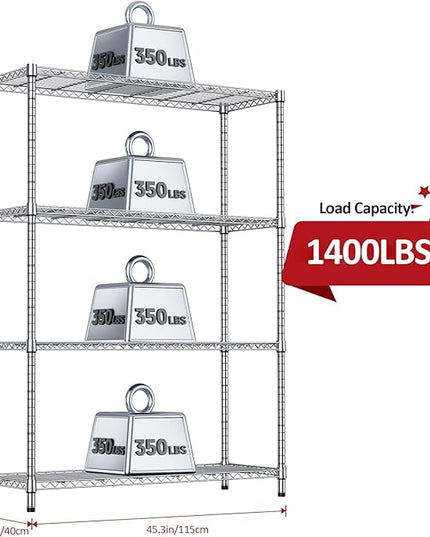 IZEUK 4-Tier Adjustable Heavy Duty Metal Wire Shelving Unit, Wide Storage Rack Organizer for Garage, Kitchen, Office, Dorm, Warehouse (Silver, 15.8" D x 45.8" W x 59.4" H, 1400 lbs Capacity)