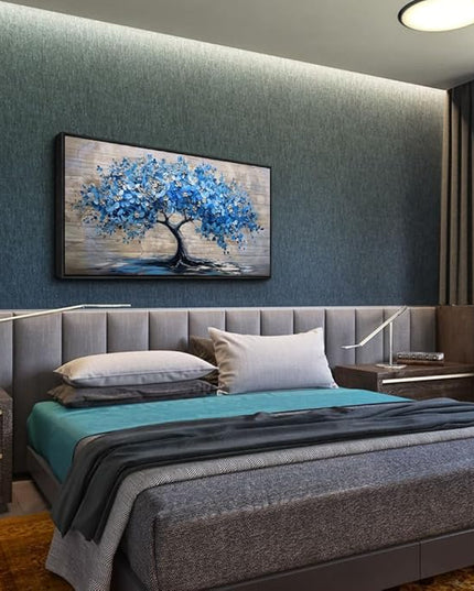 ERQINHUA Large Canvas Wall Art For Living Room Farmhouse Wall Decor For Bedroom Abstract Paintings Blue Tree Wall Pictures Artwork Office Decoration Dormitory Home Decor Black Framed 24x48 Inches