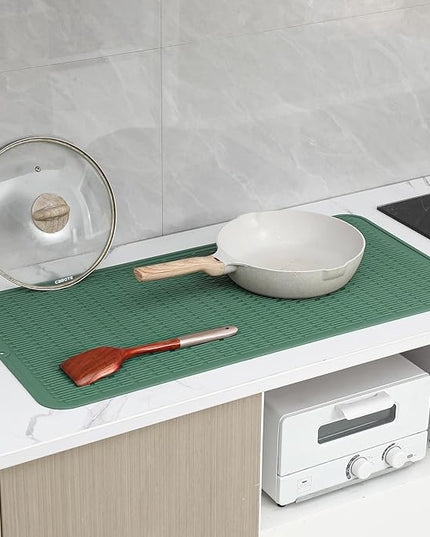 Silicone Dish Drying Mat for Multiple Usage,Easy clean,Eco-friendly,Heat-resistant Silicone Mat for Kitchen Counter or Sink,Refrigerator or Drawer Liner Green 5XL 36inches x 18inches