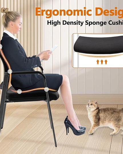 CLATINA Mesh Back Stacking Arm Chairs with Upholstered Fabric Seat and Ergonomic Lumbar Support for Office School Church Guest Reception Black 8 Pack Set New Version