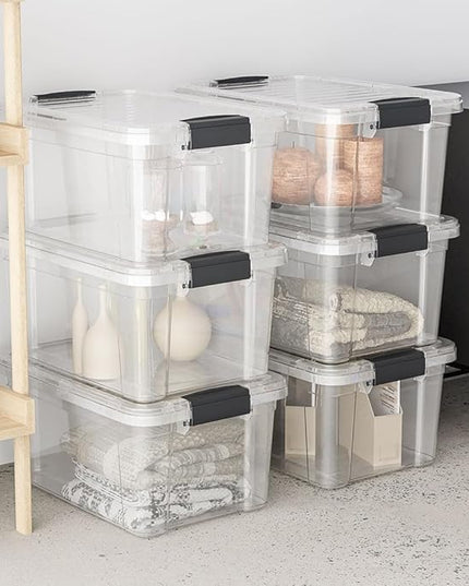 Superio Storage Bins with Lids- 2 Pack, 6.6 Qt Clear Boxes for Organizing, Stackable Plastic Containers- BPA Free, Non-Toxic, Odor Free, Organizer for Home, Office, Dorm
