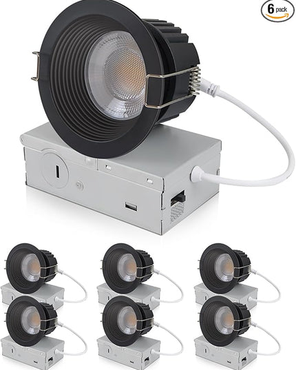 3 Inch 5CCT Anti-Glare LED Recessed Lights with Junction Box, 2700K/3000K/3500K/4000K/5000K Selectable, 12W 1260LM CRI90+, Dimmable Canless Waterproof Downlight, ETL & FCC（Black, 6 Pack）