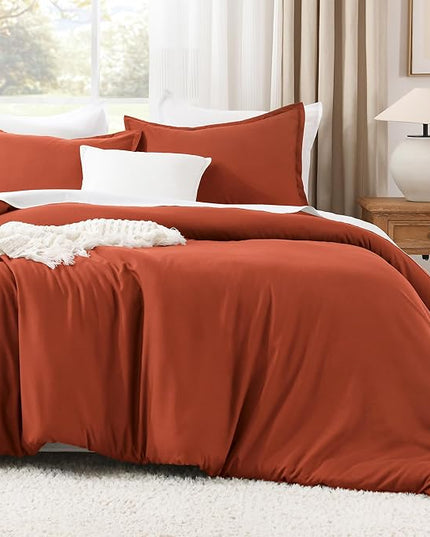 Litanika Comforters Burnt Orange Oversized Queen Size, 3 Pieces Lightweight Solid Bedding Comforter Set, All Season Fluffy Bed Set (98x98In Comforter & 2 Pillowcases)
