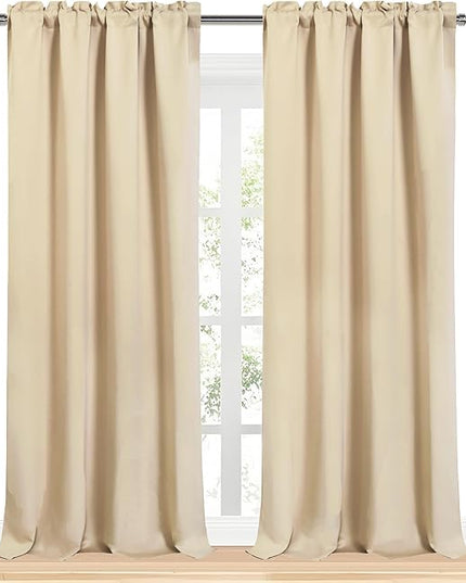 DWCN Blackout Curtains for Bedroom – Rod Pocket Thermal Insulated Noise Reducing Noise Reducing Drapes for Living Room, W 52 x L 95 Inch, 2 Panels, Beige