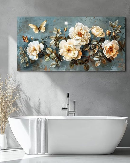 PHAOHUAXM Large Canvas Wall Art For Bedroom Wall Decorations For Living Room Office Decor Abstract Pictures White Flower Dining Room Painting Artwork Modern Framed Posters Home Decoration 24"x48"
