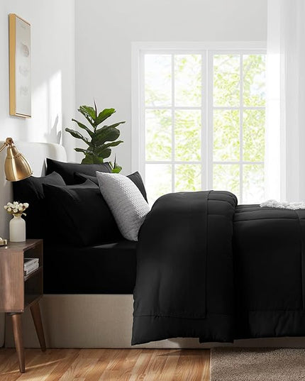CozyLux Twin XL Comforter Set Black, 5 Pieces Twin Extra Long Bed in a Bag for College Dorm, All Season Bedding Set with Stitch Quilted Comforter, Flat Sheet, Fitted Sheet, Pillowcases