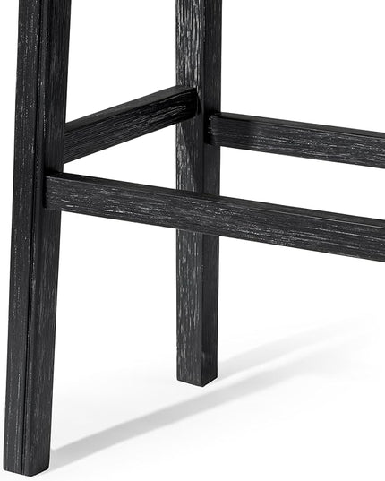 Maven Lane Adrien Backless Bar Stool – Set of 3 – 31 Inch Saddle Seat with Footrest – Black Solid Wood Frame & Grey Faux Leather Upholstery – Ideal for Bars, Pub Tables & Tall Kitchen Counters