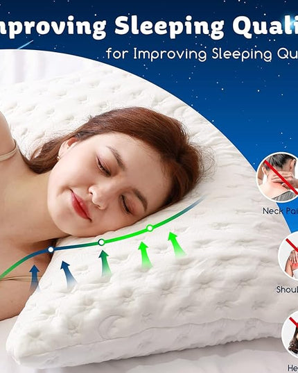 Cooling Side Sleeper Pillow for Neck and Shoulder Pain, Luxury Shredded Memory Foam Curved Bed Pillows for Sleeping Set of 1- Adjustable King Size- Washable Cover Crescent White