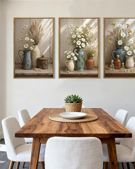 ANHUIB Vintage Floral Wall Art Rustic Farmhouse Flower Wall Decor Daisy Botanical Painting 16x24 Inch Set of 3 for Living Room Bedroom