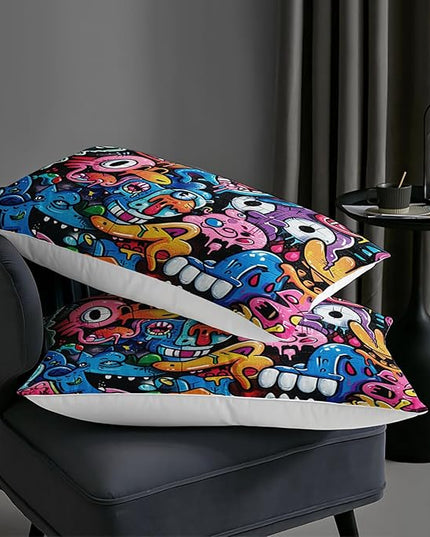 AILONEN Graffiti Bedding Sets for Kids Teens Twin Size,Monster Graffiti Colorful Print Comforter Set,Funny Monsters Duvet Set,3-Piece, 1 Quilt and 2 Pillowcases,Soft Microfiber