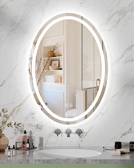 28''x20'' Oval LED Bathroom Mirror with Lights, Anti-Fog, 3 Colors Temperature & Dimmable, Lighted Mirrors for Bathroom Wall with Memory Function
