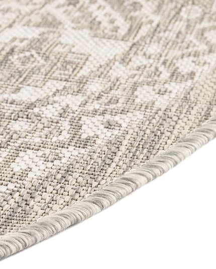 Rugs.com Outdoor Aztec Collection Rug – 13 Ft Round Light Gray Flatweave-Pile Rug Perfect for Kitchens, Dining Rooms