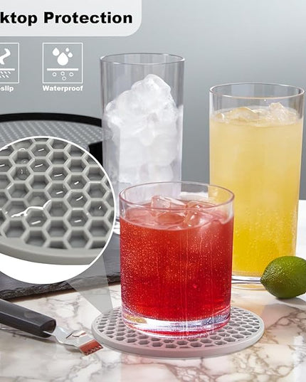 Silicone Coasters [8 Pack] with Holders Drink Coasters, for Hot or Cold Drinks Thickened, Non-Slip, Non-Stick (Gray)
