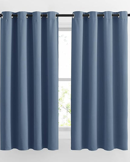 NICETOWN Bedroom Curtains Room Darkening Draperies - Grommet Top Thermal Insulated Light Blocking Energy Saving Privacy Drapes for Flat/Home Office, Stone Blue, 2 Panels, W52 x L63