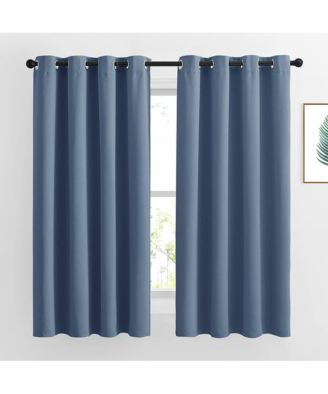 NICETOWN Bedroom Curtains Room Darkening Draperies - Grommet Top Thermal Insulated Light Blocking Energy Saving Privacy Drapes for Flat/Home Office, Stone Blue, 2 Panels, W52 x L63