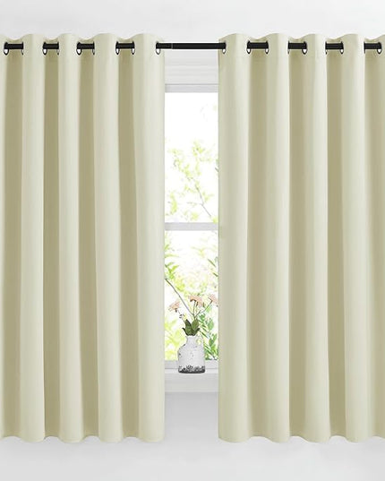 NICETOWN Beige Room Darkening Curtains 66 inches Long, Grommet Thermal Curtains Window Treatment Sound Reducing Drapes for Bedroom/Home Family, W66 x L66, 2 Panels